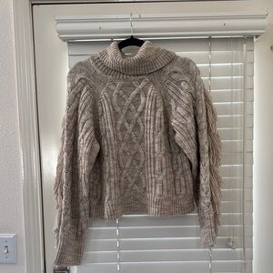 Cream Cowl Neck Cable Knit Sweater